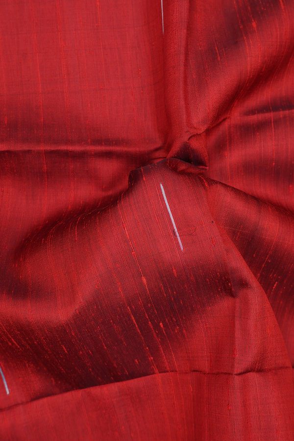 Raw Silk Saree In Crimson Red With Threadwork Buttas