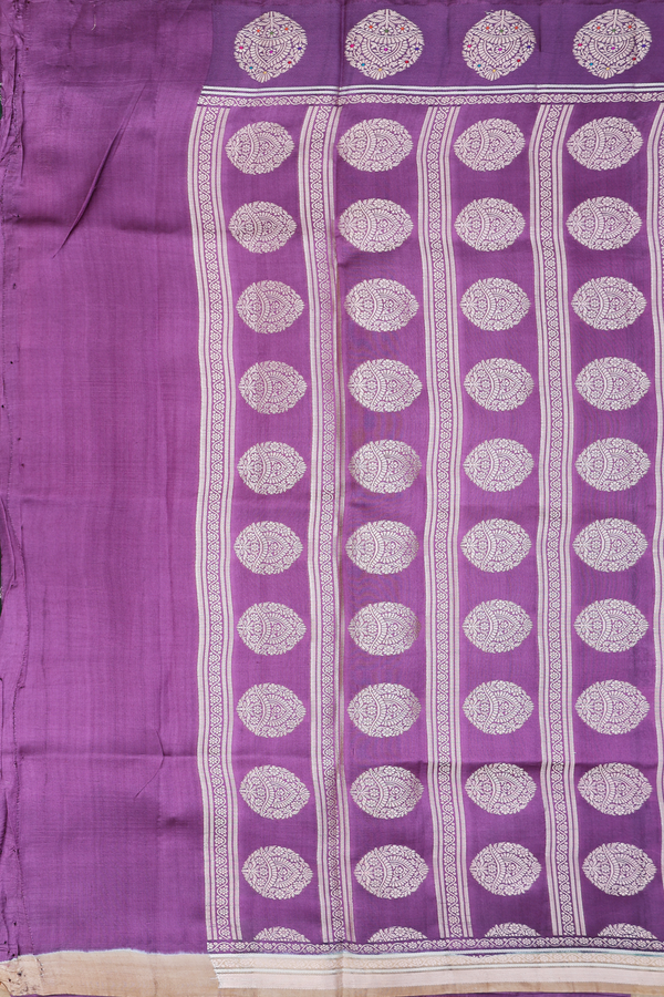 Raw Silk Saree In Leaf Green Floral Buttas