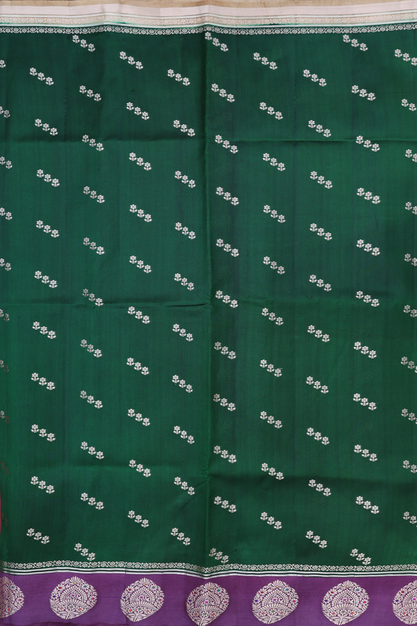 Raw Silk Saree In Leaf Green Floral Buttas