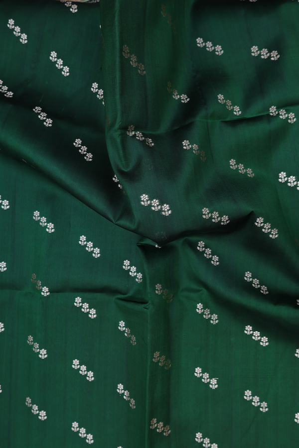 Raw Silk Saree In Leaf Green Floral Buttas