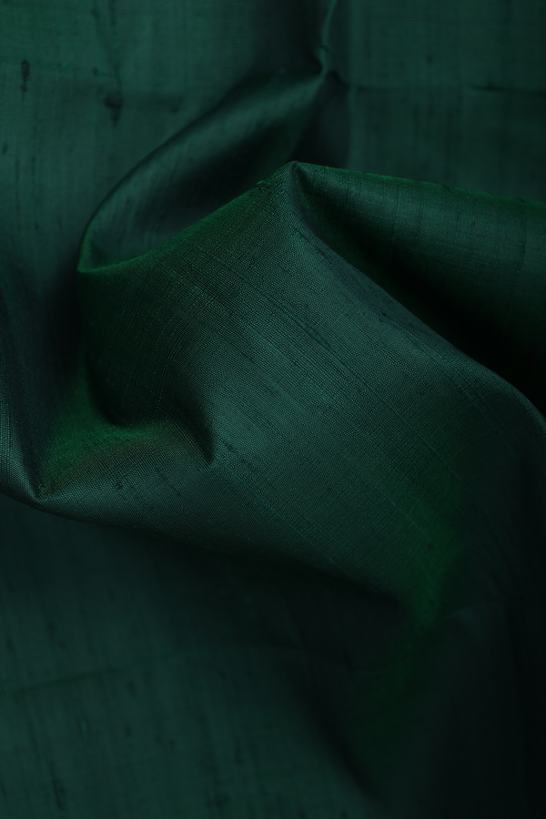 Raw Silk Saree In Dark Green With Bavanchi Border