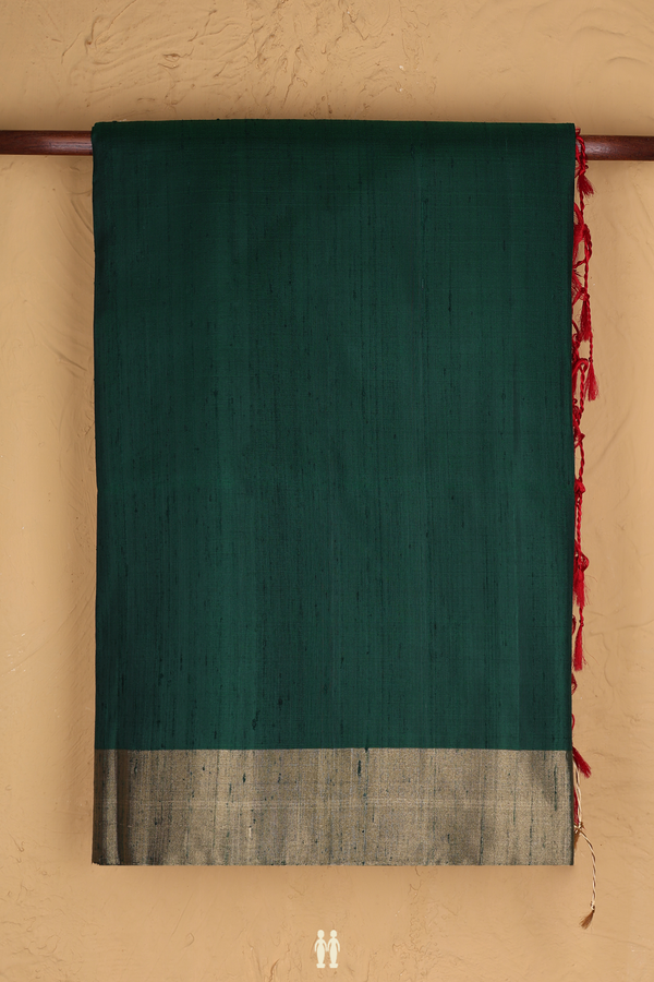 Raw Silk Saree In Dark Green With Bavanchi Border