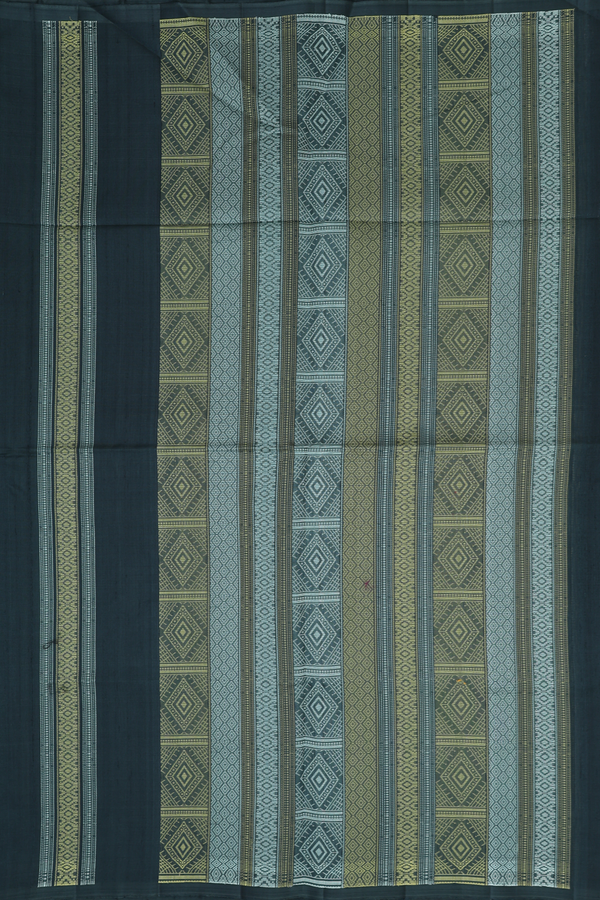 Raw Silk Saree In Dark Green With Stripes Design