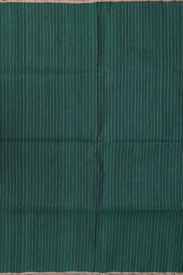 Raw Silk Saree In Dark Green With Stripes Design