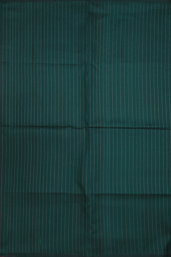 Raw Silk Saree In Dark Green With Stripes Design