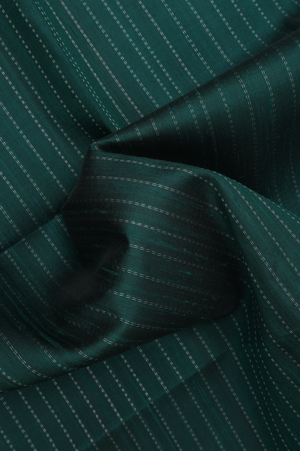 Raw Silk Saree In Dark Green With Stripes Design