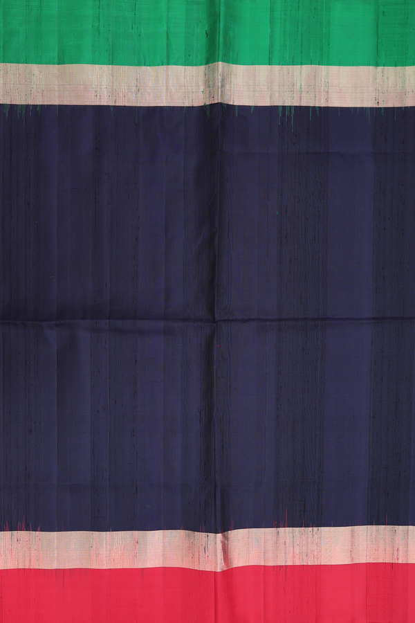 Raw Silk Saree In Dark Navy Blue With Ganga Jamuna Border