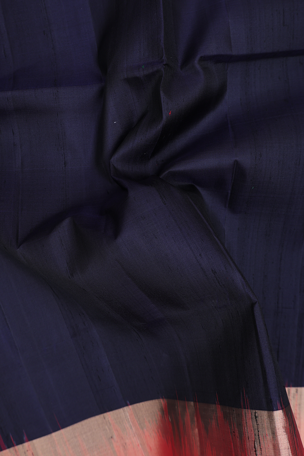 Raw Silk Saree In Dark Navy Blue With Ganga Jamuna Border