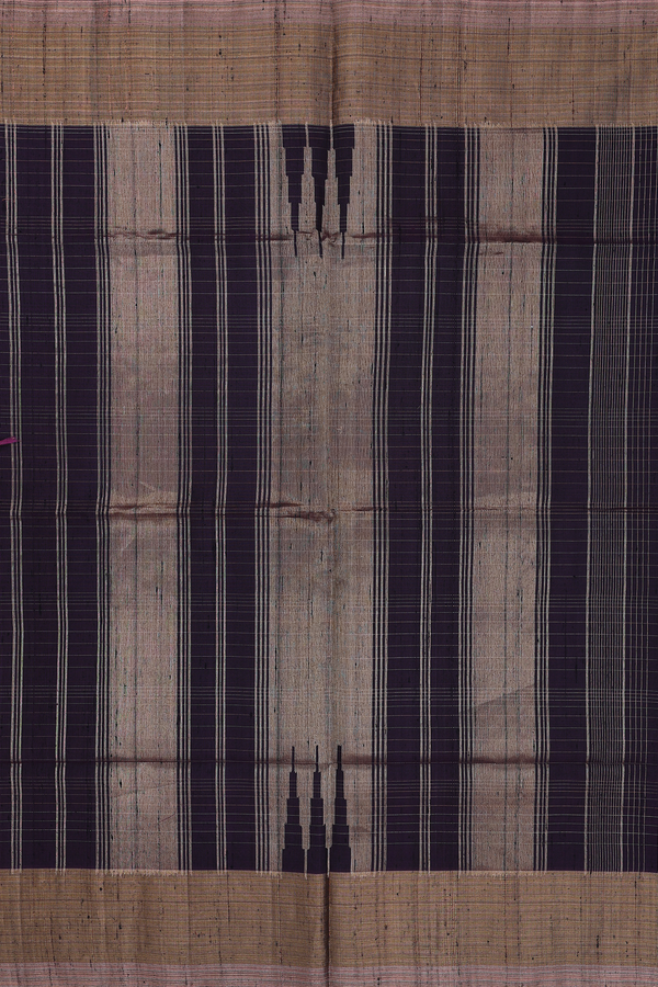 Raw Silk Saree In Dark Oak Brown With Checks Design