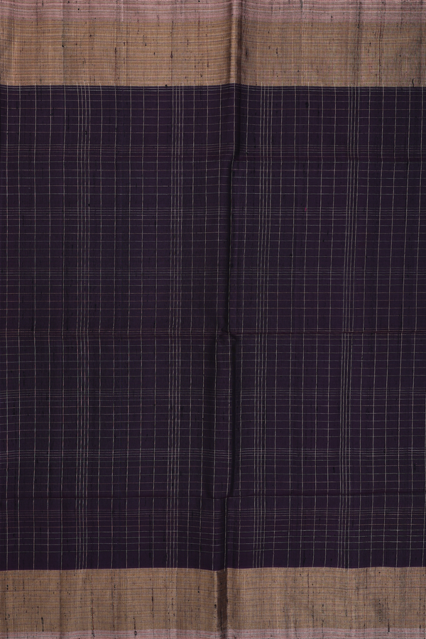 Raw Silk Saree In Dark Oak Brown With Checks Design