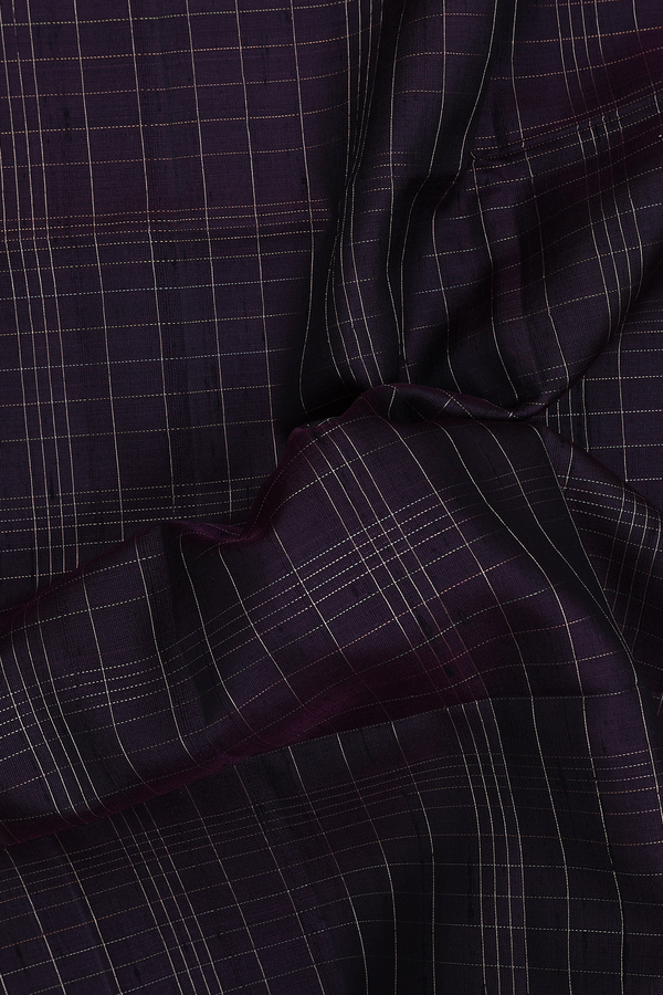 Raw Silk Saree In Dark Oak Brown With Checks Design