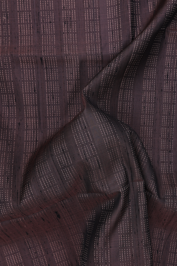 Raw Silk Saree In Dark Oak Brown With Stripes Design