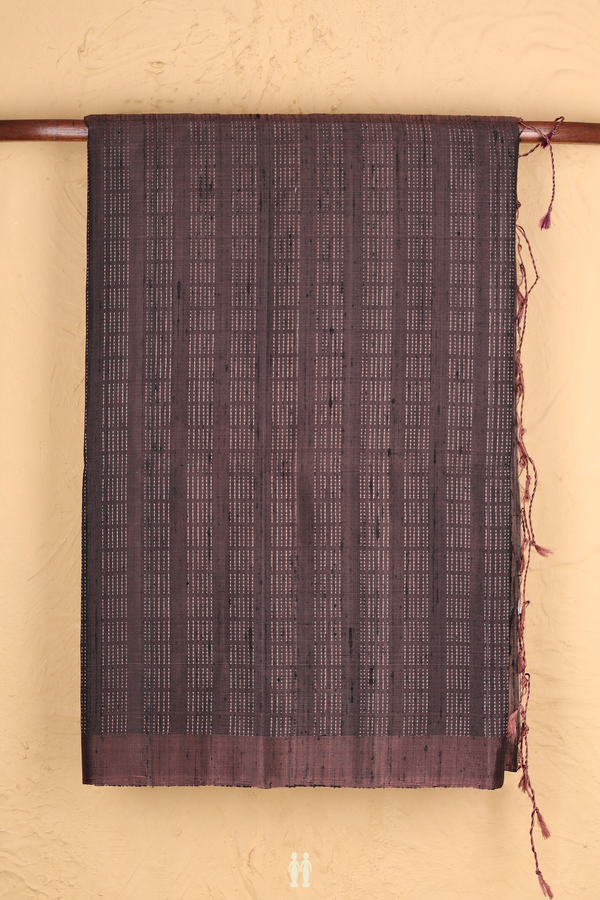 Raw Silk Saree In Dark Oak Brown With Stripes Design