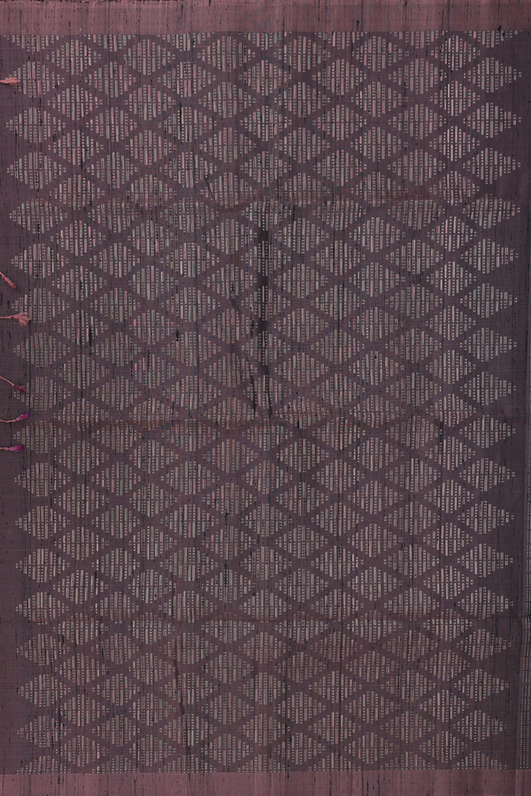 Raw Silk Saree In Dark Oak Brown With Stripes Design