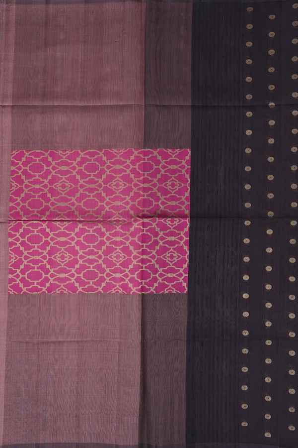 Raw Silk Saree In Dark Oak Brown With Zari Buttas