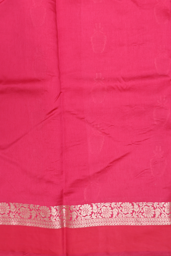 Raw Silk Saree In Dark Pink With Floral Motifs