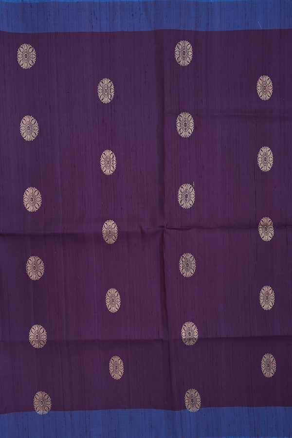 Raw Silk Saree In Dark Purple With Zari Buttas