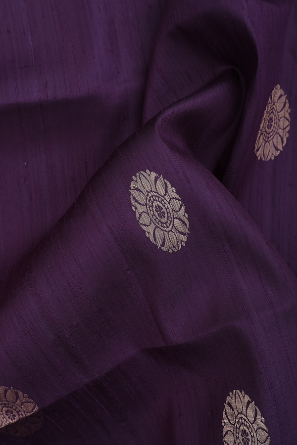 Raw Silk Saree In Dark Purple With Zari Buttas