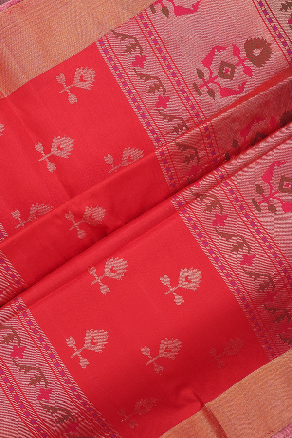 Raw Silk Saree In Deep Magenta With Bavanchi Border