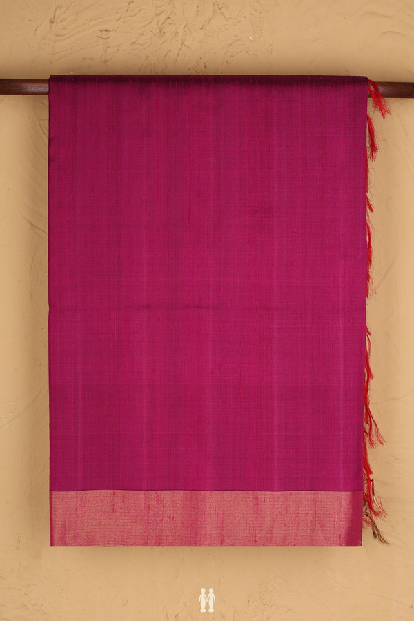 Raw Silk Saree In Deep Magenta With Bavanchi Border
