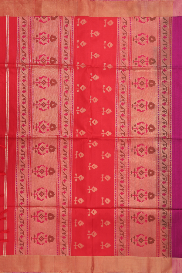 Raw Silk Saree In Deep Magenta With Bavanchi Border