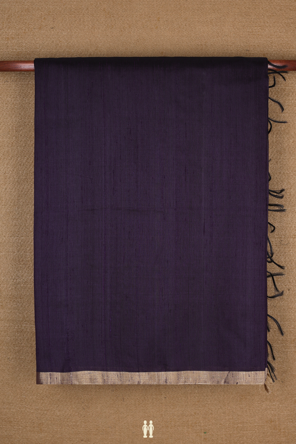 Raw Silk Saree In Deep Purple With Bavanchi Border