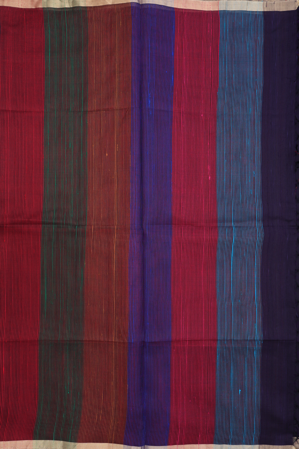 Raw Silk Saree In Deep Purple With Bavanchi Border