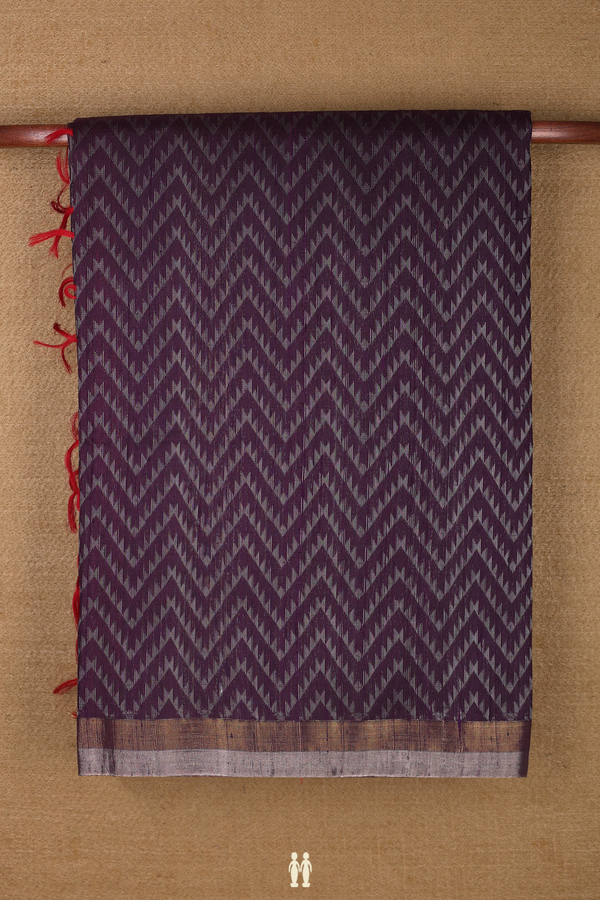 Raw Silk Saree In Deep Purple With Chevron Zari Border