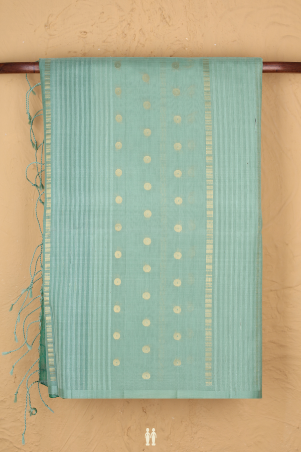 Raw Silk Saree In Dusty Green With Zari Buttas