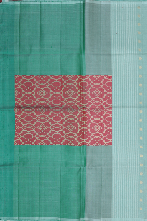 Raw Silk Saree In Dusty Green With Zari Buttas