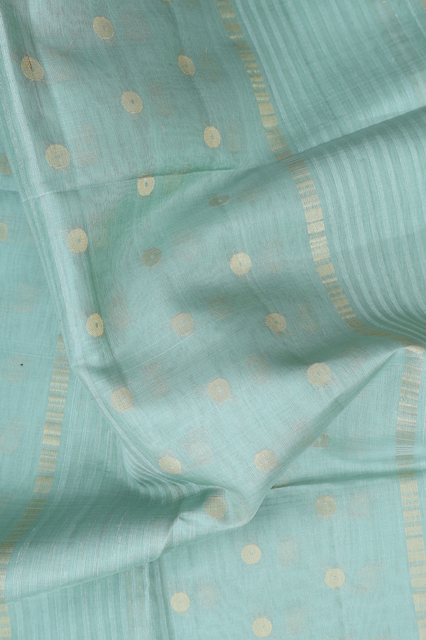 Raw Silk Saree In Dusty Green With Zari Buttas