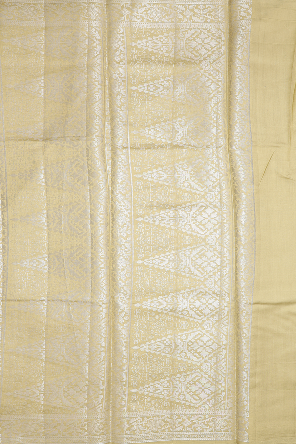 Raw Silk Saree In Dusty Khaki With Zari Buttas