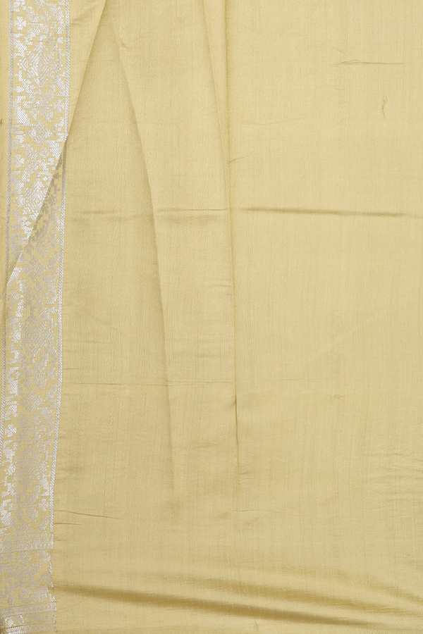 Raw Silk Saree In Dusty Khaki With Zari Buttas