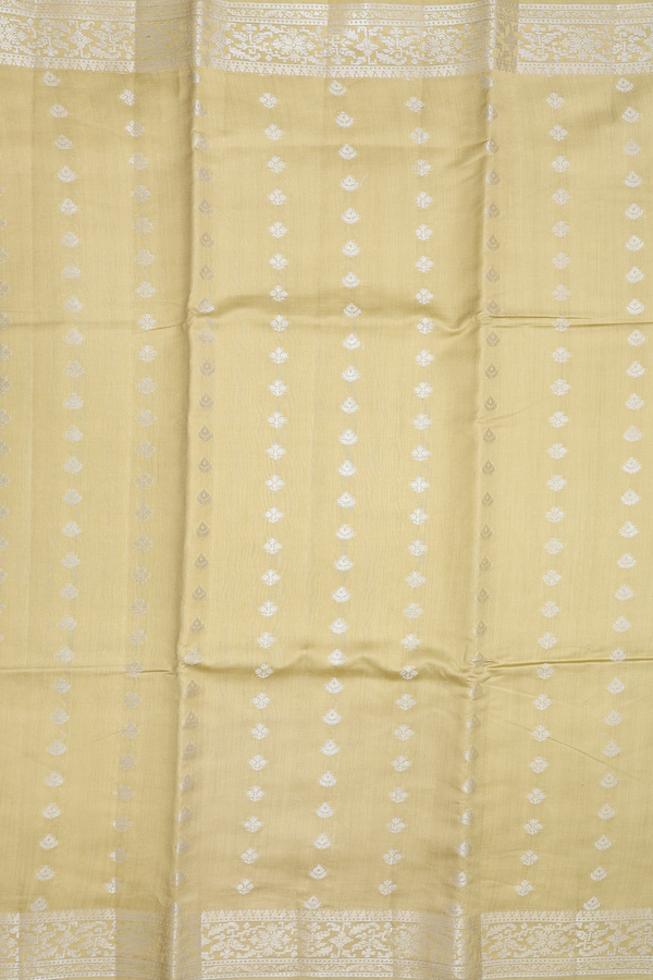 Raw Silk Saree In Dusty Khaki With Zari Buttas