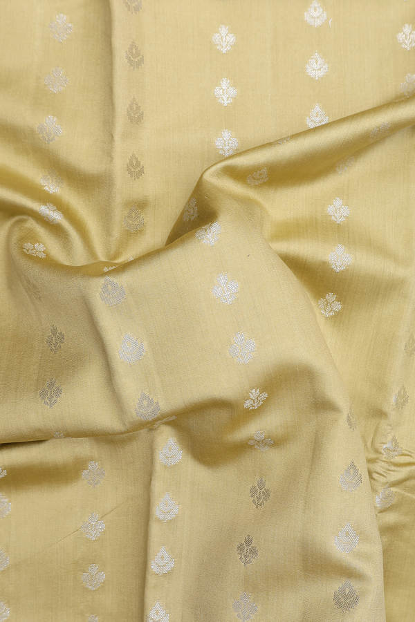 Raw Silk Saree In Dusty Khaki With Zari Buttas