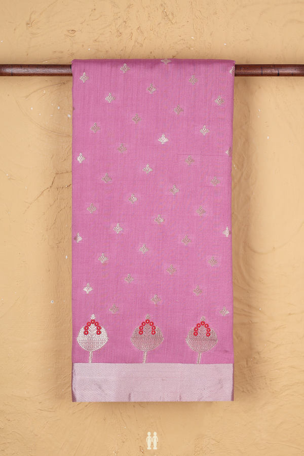 Raw Silk Saree In Dusty Lavender With Zari Buttas