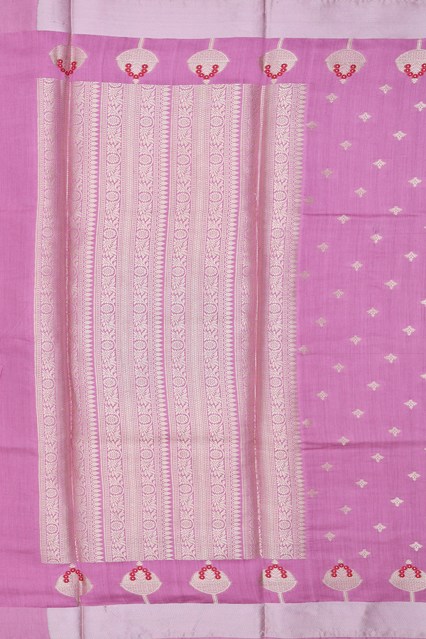 Raw Silk Saree In Dusty Lavender With Zari Buttas