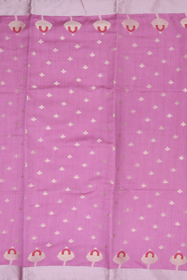 Raw Silk Saree In Dusty Lavender With Zari Buttas