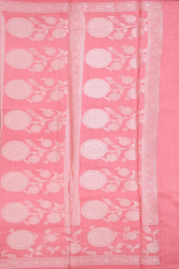 Raw Silk Saree In Blush Pink With Floral Buttas