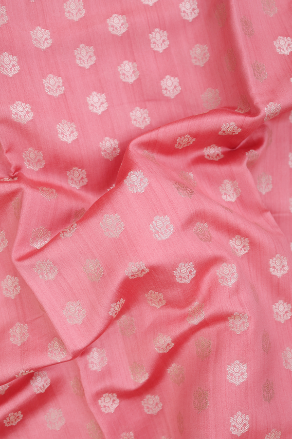 Raw Silk Saree In Blush Pink With Floral Buttas