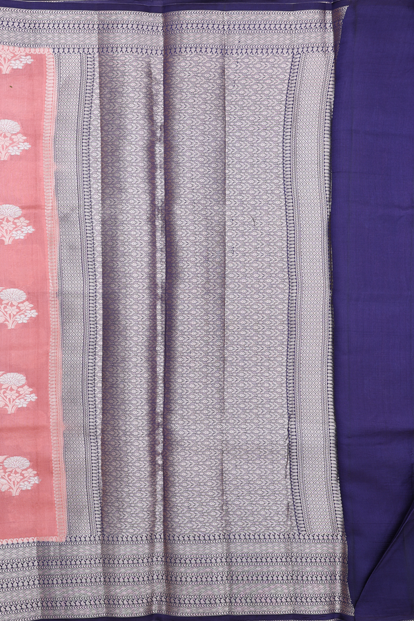 Raw Silk Saree In Dusty Pink With Floral Motifs