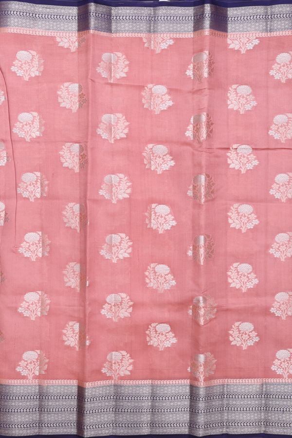 Raw Silk Saree In Dusty Pink With Floral Motifs