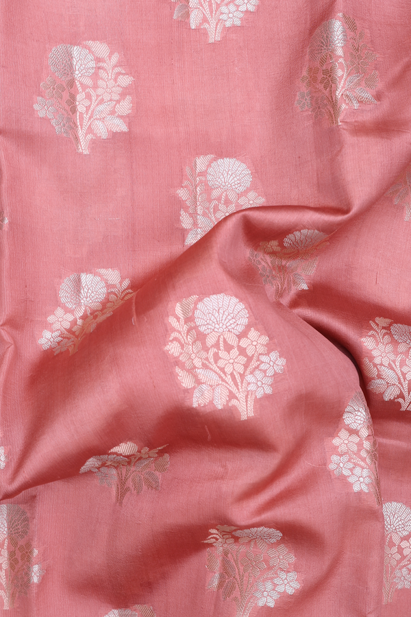 Raw Silk Saree In Dusty Pink With Floral Motifs