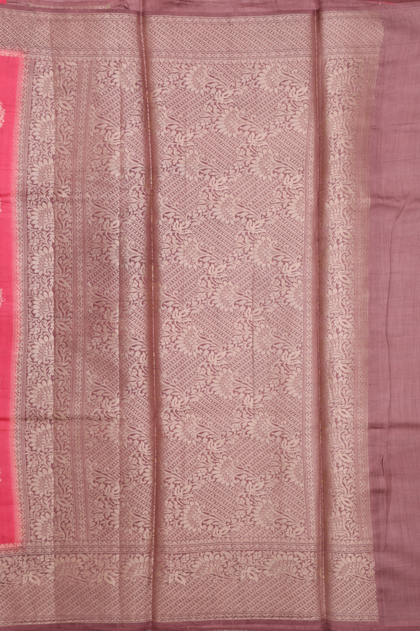 Raw Silk Saree In Dusty Pink With Paisley Motifs