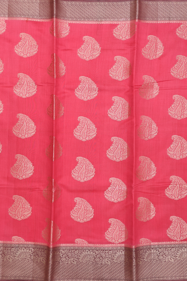 Raw Silk Saree In Dusty Pink With Paisley Motifs