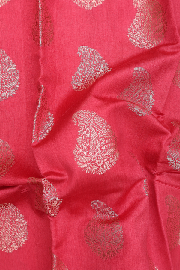 Raw Silk Saree In Dusty Pink With Paisley Motifs