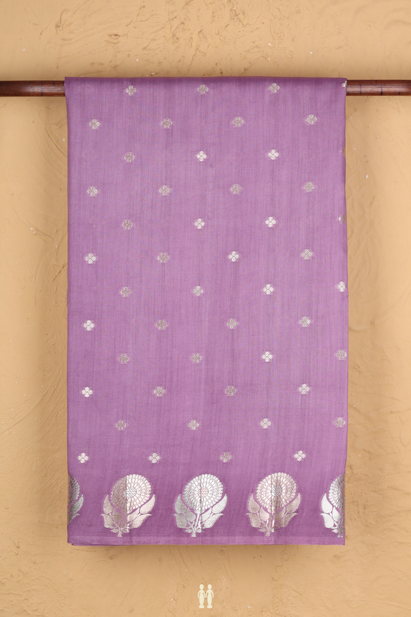 Raw Silk Saree In Dusty Purple With Floral Buttas