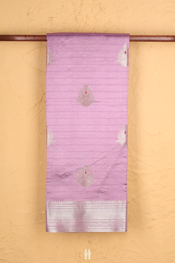 Raw Silk Saree In Dusty Purple With Floral Buttas