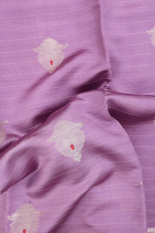 Raw Silk Saree In Dusty Purple With Floral Buttas