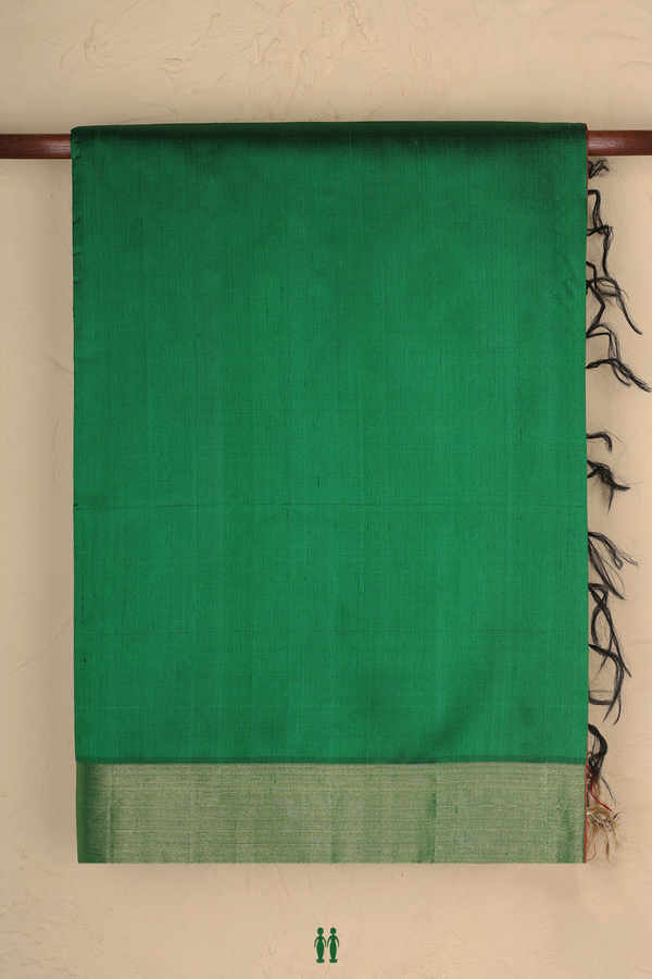 Raw Silk Saree In Emerald Green With Bavanchi Border